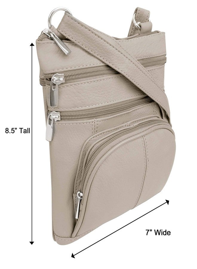 Roma Leathers حقيبة كتف جلدية أصلية من روما، متعددة الجيوب (بيج) - Image 2
