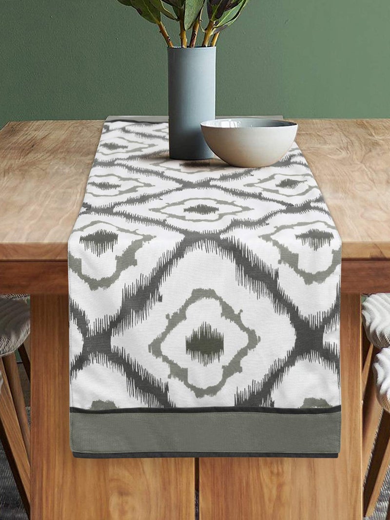 Dekor World 3 Ikat Printed Grey Table Runner with 4 Pcs Place Mat and Napkin (33x120cm/33x47cm/45x45cm) (Pack of 13 Pcs)-4 Seater Dinning & Center Table - Image 2