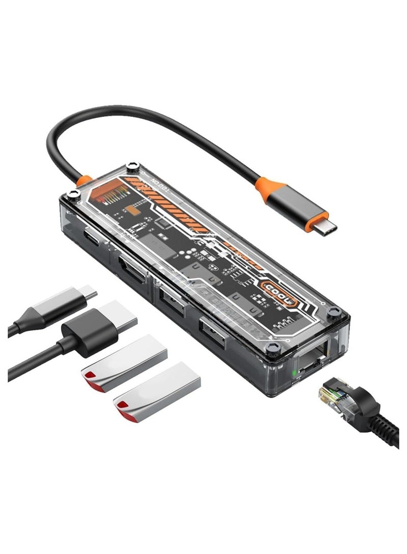 Captaintech USB C Hub Multiport Adapter, 5 in 1 Docking Station, USB-C Adapter with HDMI 4K 30Hz, LAN RJ45, 100W PD, USB 3.0 and USB 2.0 for MacBook Pro/Air M1, iPad Pro/Air, Surface Pro 5-in-1 Dock - Image 1