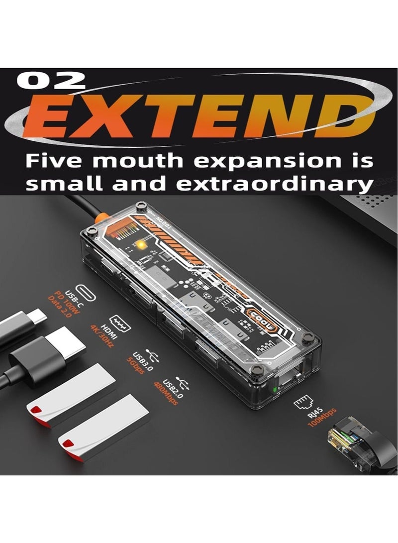 Captaintech USB C Hub Multiport Adapter, 5 in 1 Docking Station, USB-C Adapter with HDMI 4K 30Hz, LAN RJ45, 100W PD, USB 3.0 and USB 2.0 for MacBook Pro/Air M1, iPad Pro/Air, Surface Pro 5-in-1 Dock - Image 3