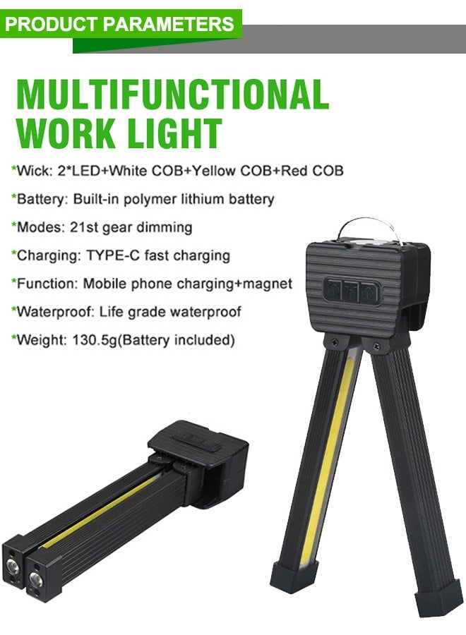 Gym Lamp for Posing, 180 Degree Folding Magnetic Work Light, 7th Gear Dimming, Portable Magnetic LED Flashlight with Hanging Hook, Handheld USB Rechargeable Power Bank Camping Light - Image 4