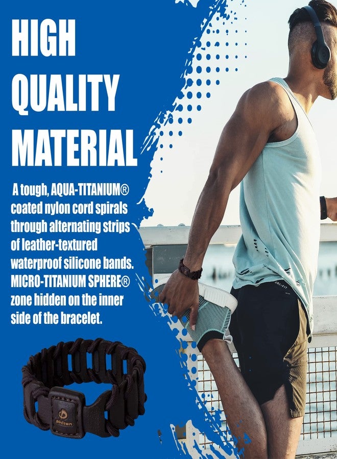 Phiten Fuse Titanium Bracelet - Durable Leather-Textured Silicone with Woven Nylon Cord, Permeated with Premium Aqua-Titanium and Micro-Titanium Spheres for Sports, Gym, Athletics, Black 6.75" - Image 3