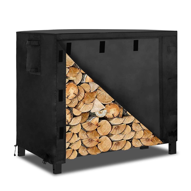 OutdoorLines OutdoorLines Firewood Rack Cover Black 4FT 420D Oxford Fabric Waterproof Windproof for 48x24x41in Firewood Holder 