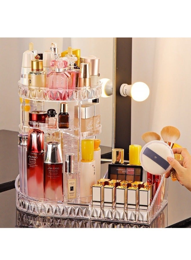 Rotating Makeup Organizer Station Nail Bar 360 Degree Rotating Adjustable Carousel with Large Tray Box for Lipsticks Cosmetics Skincare Great for Vanity Bathroom Bedroom-Clear - Image 2