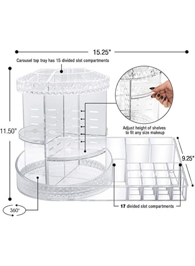 Rotating Makeup Organizer Station Nail Bar 360 Degree Rotating Adjustable Carousel with Large Tray Box for Lipsticks Cosmetics Skincare Great for Vanity Bathroom Bedroom-Clear - Image 5