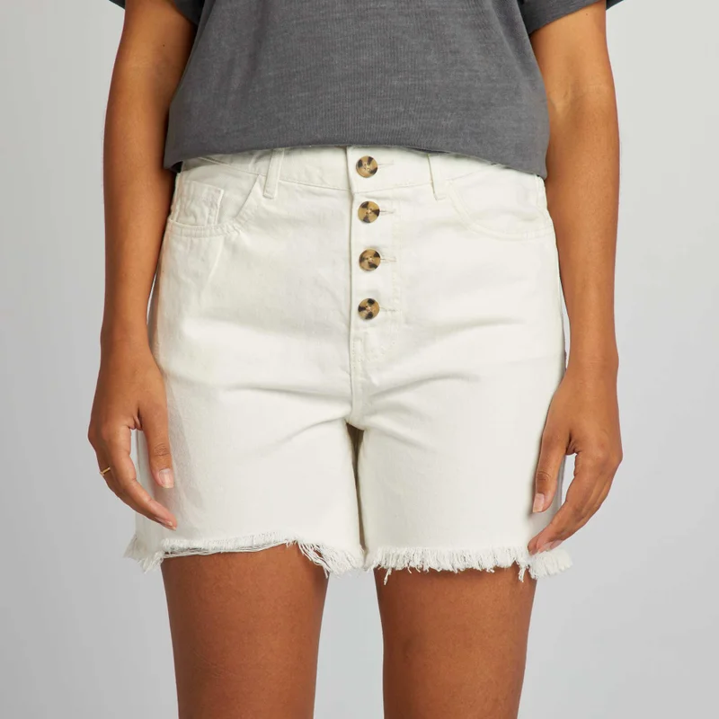 Kiabi  High-Waisted Shorts With Buttons White for Women | Best Price UAE