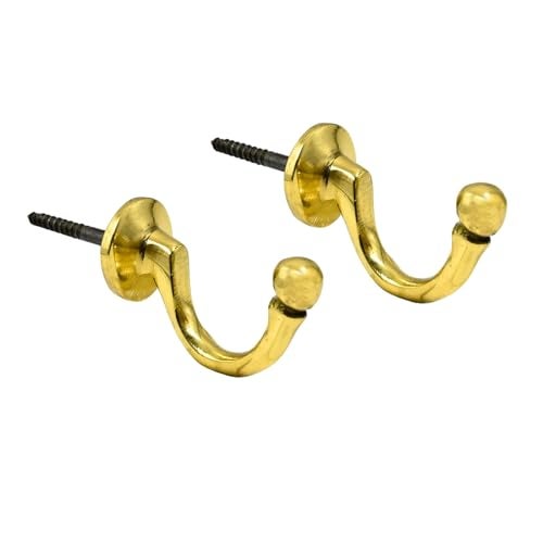 Roseka Real Brass Hooks Screw for Wall Hanging Bell Diyas Door Hanging Swings Single Khunti Hook for Kitchen Bathroom/Utensil Hook Holder/Bedroom Clothing Hanger (Pack of 2) - Image 1