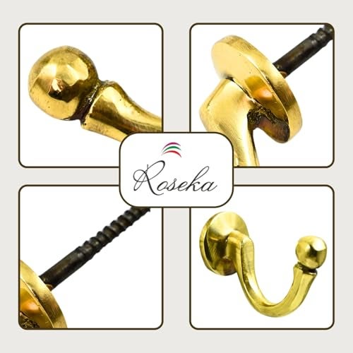 Roseka Real Brass Hooks Screw for Wall Hanging Bell Diyas Door Hanging Swings Single Khunti Hook for Kitchen Bathroom/Utensil Hook Holder/Bedroom Clothing Hanger (Pack of 2) - Image 2