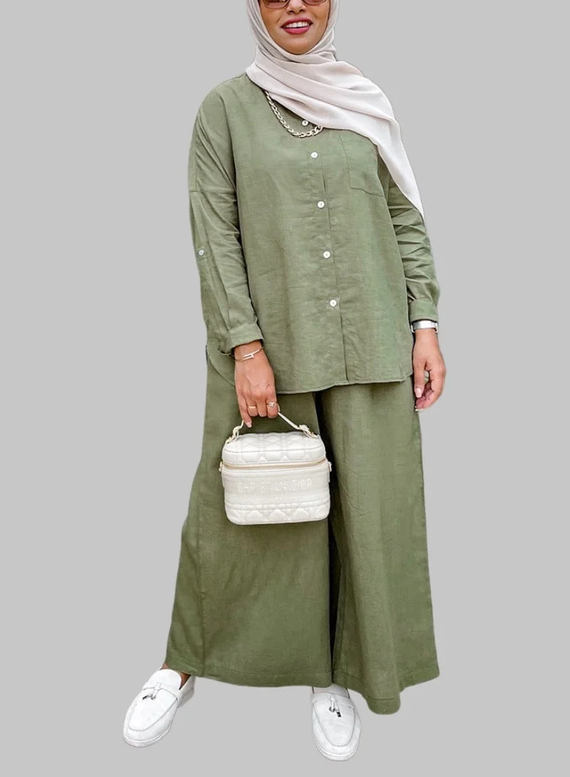 Bond Army Green Maldives Linen Co-Ord Set