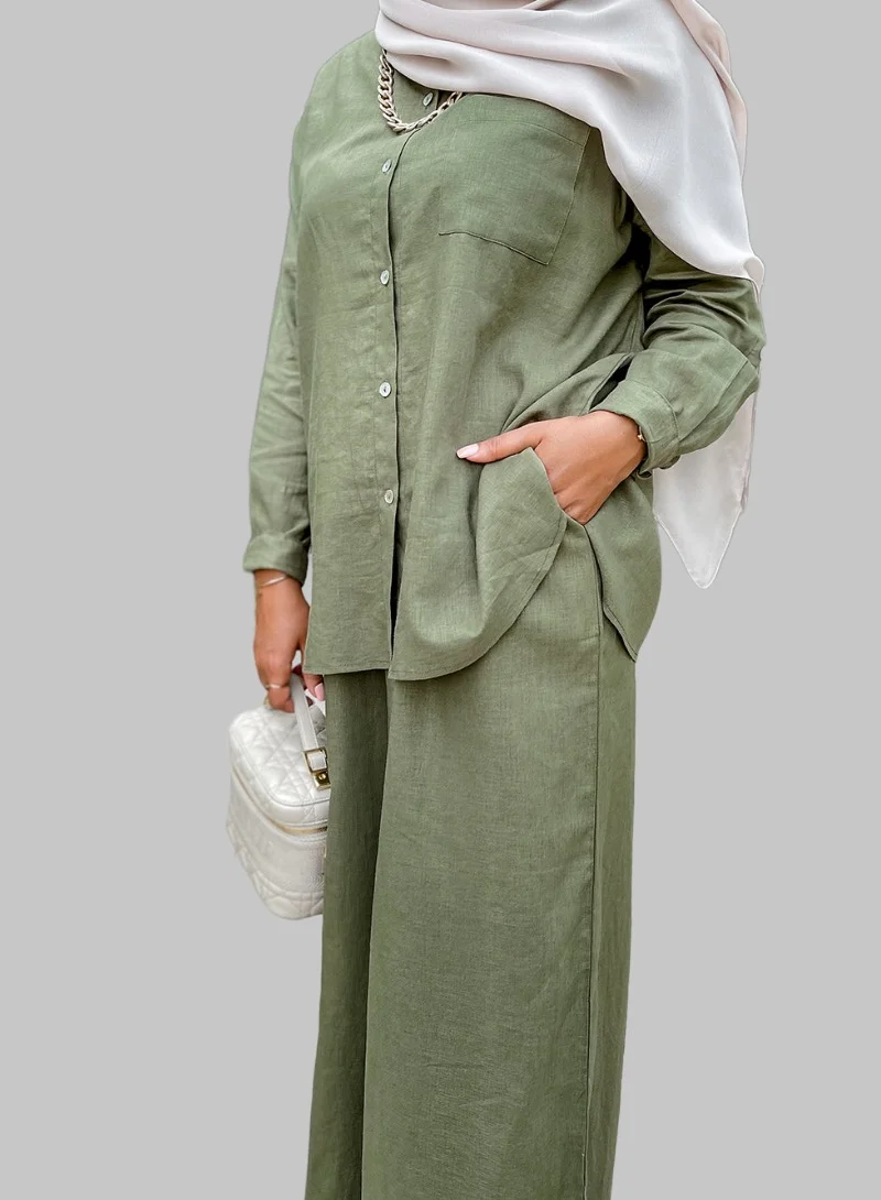 Bond Army Green Maldives Linen Co-Ord Set
