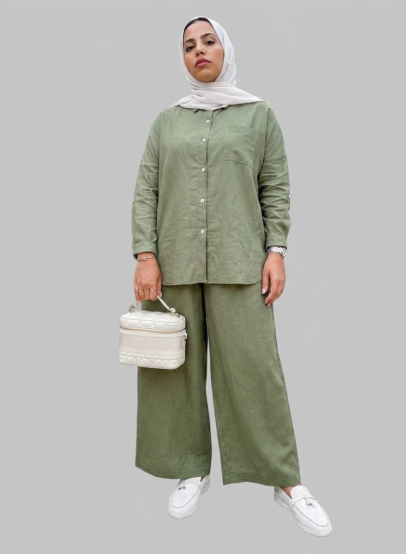 Bond Army Green Maldives Linen Co-Ord Set