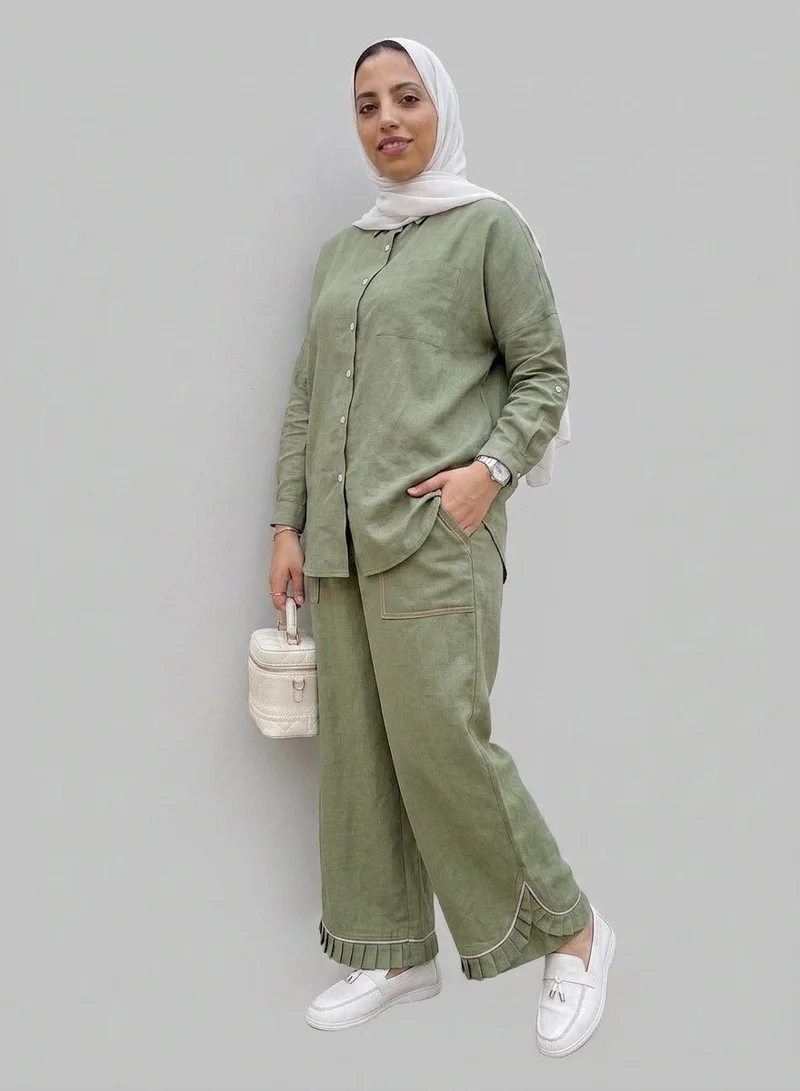 Bond Army Green Maldives Linen Co-Ord Set