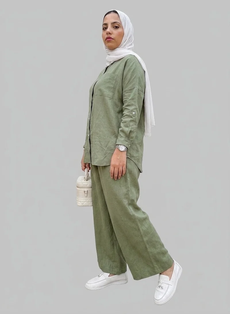Bond  Army Green Maldives Linen Co-Ord Set for Women | Best Price UAE
