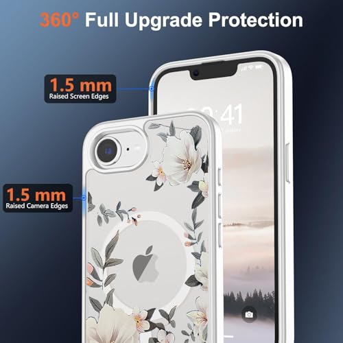 VONZEE® Compatible with iPhone 17e/ iPhone 16e/SE4 Case, Luxury Retro Flowers Floral Clear for Magnetic Wireless Charging Case PC+TPU Cute Glossy Shiny Cover for Girls Women, White - Image 4