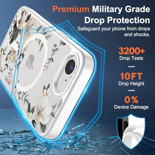 VONZEE® Compatible with iPhone 17e/ iPhone 16e/SE4 Case, Luxury Retro Flowers Floral Clear for Magnetic Wireless Charging Case PC+TPU Cute Glossy Shiny Cover for Girls Women, White - Image 3