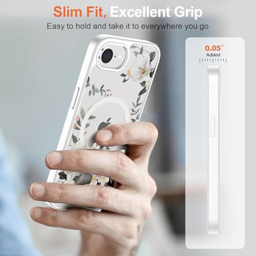 VONZEE® Compatible with iPhone 17e/ iPhone 16e/SE4 Case, Luxury Retro Flowers Floral Clear for Magnetic Wireless Charging Case PC+TPU Cute Glossy Shiny Cover for Girls Women, White - Image 2