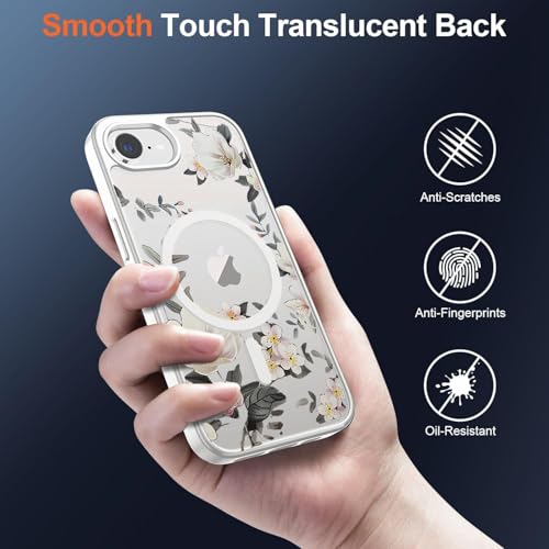 VONZEE® Compatible with iPhone 17e/ iPhone 16e/SE4 Case, Luxury Retro Flowers Floral Clear for Magnetic Wireless Charging Case PC+TPU Cute Glossy Shiny Cover for Girls Women, White - Image 5