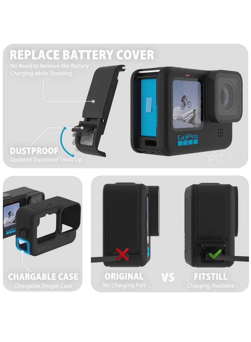 SOLARAE Silicone Sleeve Case for Go Pro Hero 11 /Hero 10 /Hero 9 Black, Battery Side Cover & Screen Protectors & Lens Caps & Lanyard for Go Pro Hero 11 /10 / 9 Accessories Kit - Image 2