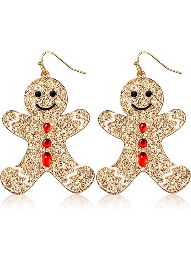 FOLAI Women’s Christmas Charm Dangle Earrings – Glitter Drop Holiday Jewelry with Rhinestones (Gingerbread Man) - Image 1