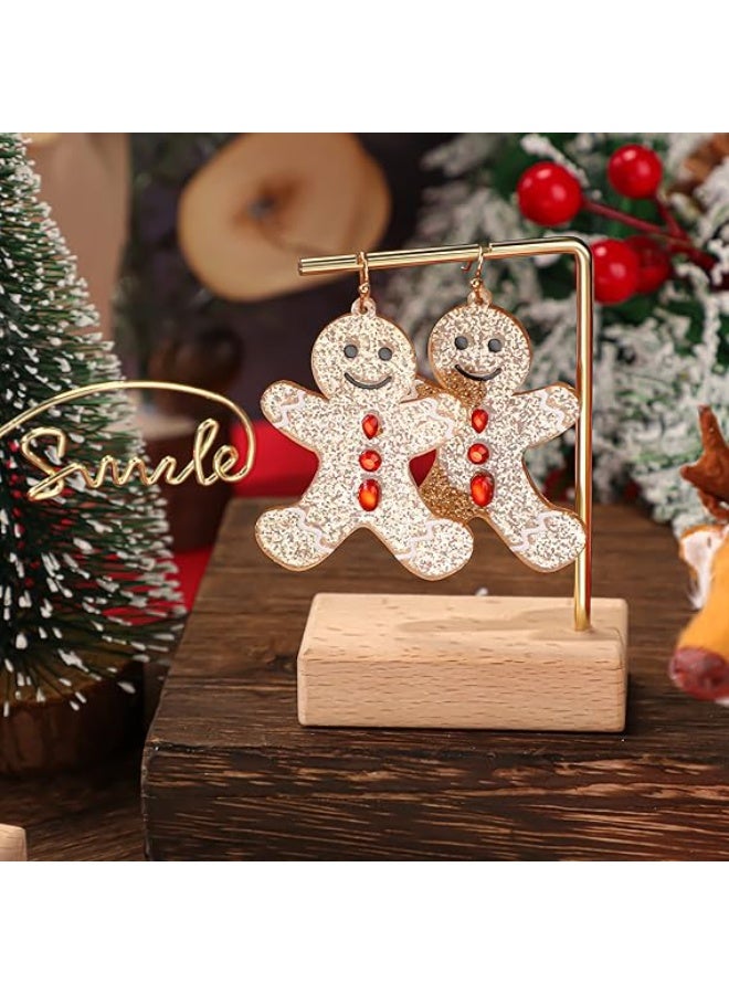 FOLAI Women’s Christmas Charm Dangle Earrings – Glitter Drop Holiday Jewelry with Rhinestones (Gingerbread Man) - Image 2