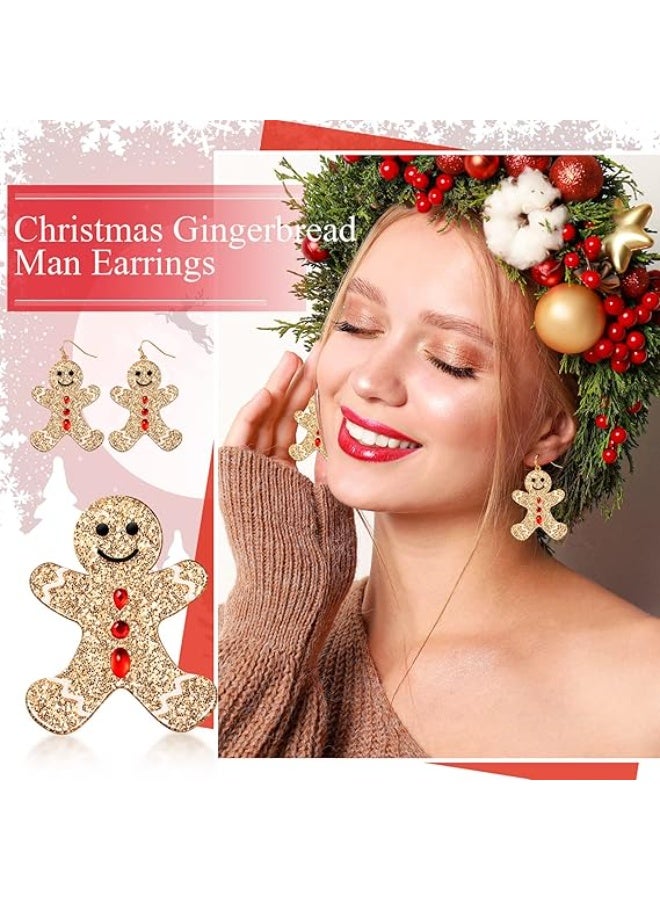 FOLAI Women’s Christmas Charm Dangle Earrings – Glitter Drop Holiday Jewelry with Rhinestones (Gingerbread Man) - Image 3