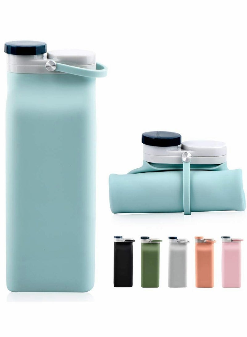 SYOSI زجاجة ماء قابلة للطي خالية من BPA - زجاجة ماء قابلة للطي للسفر والرياضة بسعة 20 أونصة، زرقاء - Image 1