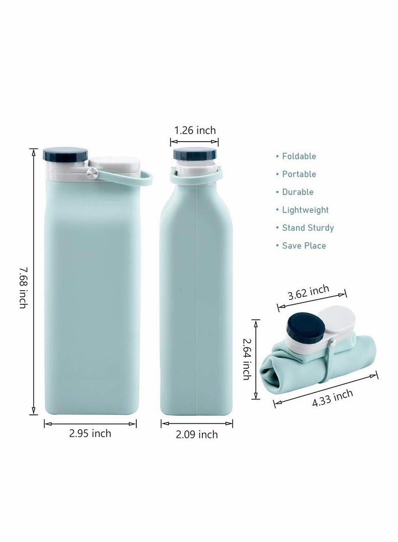 SYOSI زجاجة ماء قابلة للطي خالية من BPA - زجاجة ماء قابلة للطي للسفر والرياضة بسعة 20 أونصة، زرقاء - Image 2