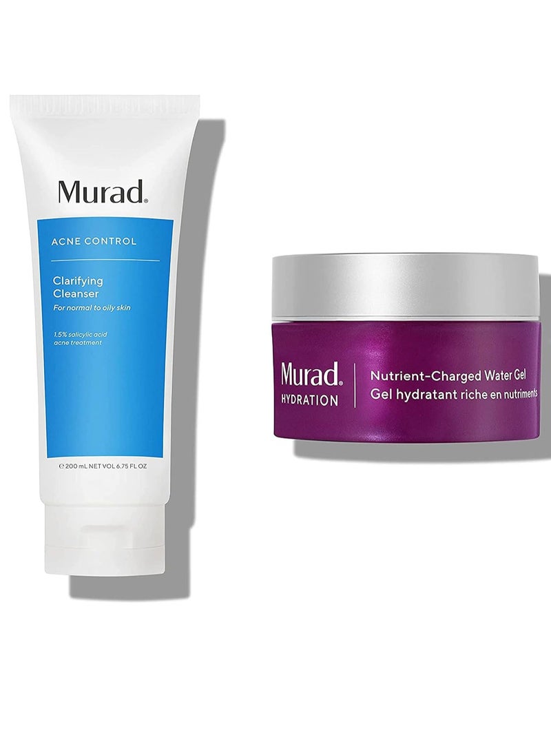 Murad Murad Hydration Bundle with Clarifying Cleanser with Salicylic Acid - Gentle Exfoliating Facial Cleanser (6.75 oz) and Nutrient-Charged Water Gel - Hydration Face Moisturizer 1.7 fl oz  - Image 1