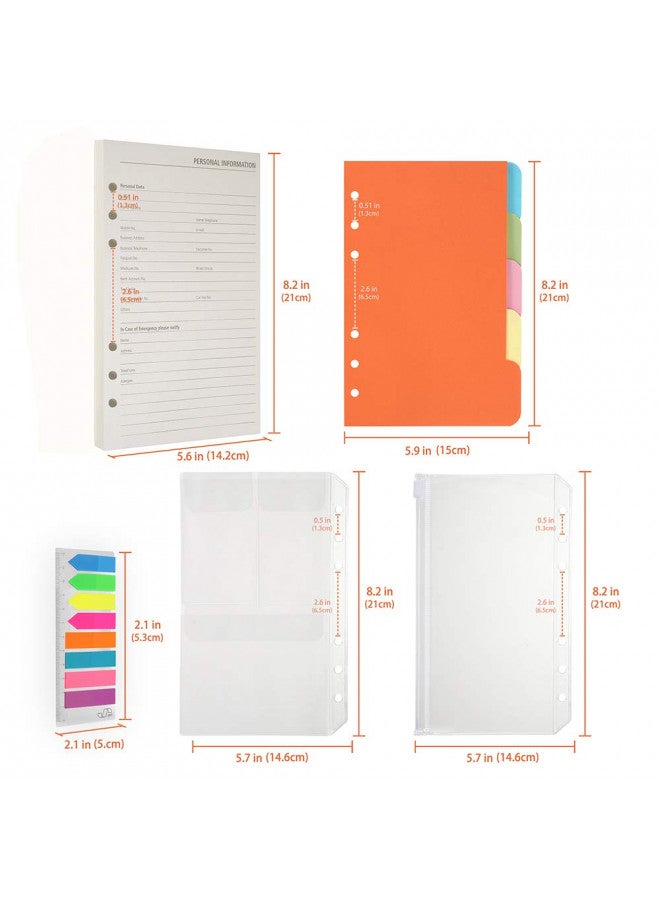 MaleDen A5 Refill Paper, 200 Lined Pages, 5 Tabs Binder Divider, 160 PCS Index Tabs with Ruler, 2 PCS PVC Pockets, Binder Inserts for Refillable Planner Organizer  - Image 1
