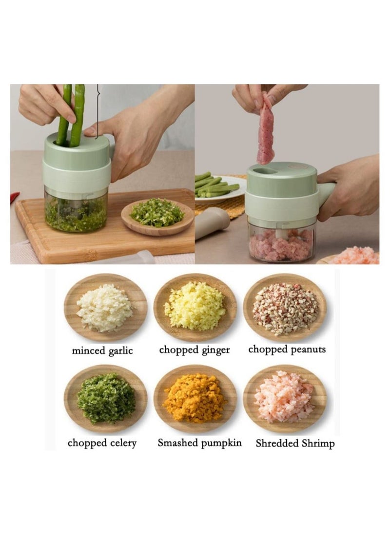 ELTRAZONE 4 in 1 Handheld Electric Vegetable Cutter Set, Mini Hand-held Wireless Electric Garlic Mud Masher Chopper, Mixer Auxiliary Food Slicer Dicer for Garlic Pepper Chili Onion  - Image 4