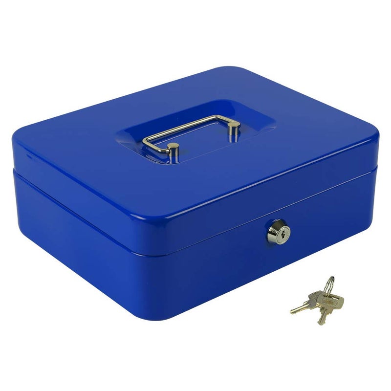 KYODOLED Large Lock Box with Money Tray,Storage Cash Box with Lock,Safe Metal Box for Money,9.84"x 7.87"x 3.54" Blue Large - Image 1