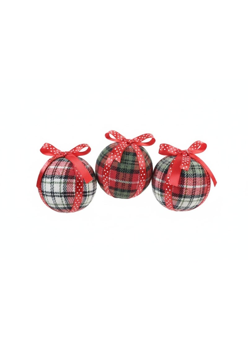 Plaid Christmas Ornaments with Red Ribbon – Set of 3 - Image 1