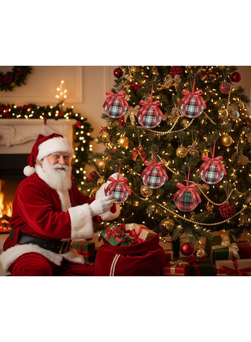 Plaid Christmas Ornaments with Red Ribbon – Set of 3 - Image 3
