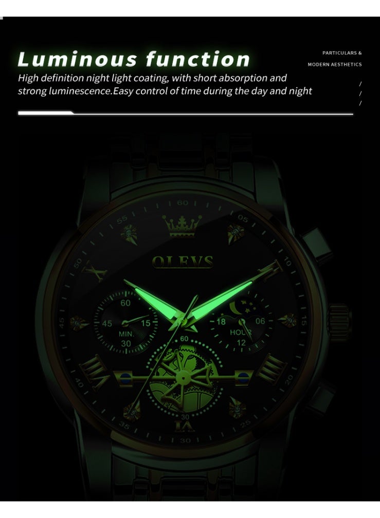 أوليفز ساعة OLEVS للرجال من الفولاذ المقاوم للصدأ كرونوغراف وجه كبير سهل القراءة ساعات كوارتز تناظرية فاخرة مقاومة للماء وتاريخ الماس مينا أرقام عربية رومانية ساعات معصم رسمية - Image 5