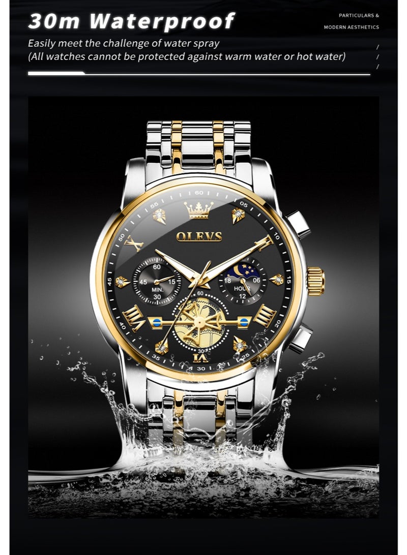 أوليفز ساعة OLEVS للرجال من الفولاذ المقاوم للصدأ كرونوغراف وجه كبير سهل القراءة ساعات كوارتز تناظرية فاخرة مقاومة للماء وتاريخ الماس مينا أرقام عربية رومانية ساعات معصم رسمية - Image 4