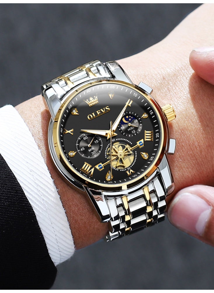 أوليفز ساعة OLEVS للرجال من الفولاذ المقاوم للصدأ كرونوغراف وجه كبير سهل القراءة ساعات كوارتز تناظرية فاخرة مقاومة للماء وتاريخ الماس مينا أرقام عربية رومانية ساعات معصم رسمية - Image 3