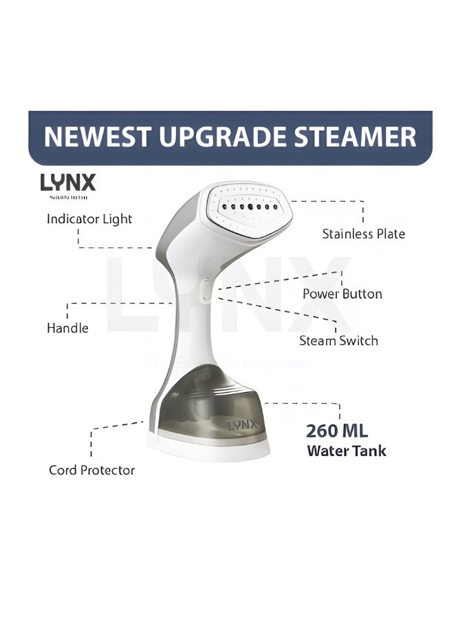 lynx Clothes Steamer, 1400-Watt Steamer for Clothes, Fast Heat-Up Steam Iron with 220ML Large Detachable Water Tank, Lightweight Travel Steamer, Travel Iron for Fabrics and Clothes Gray LY-IR-3035-GR - Image 3