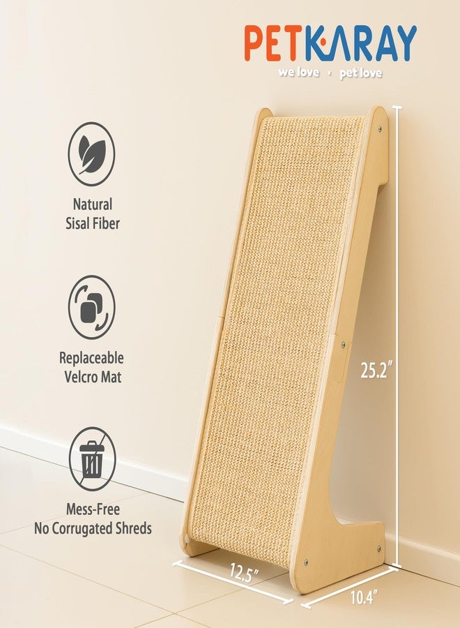 PETKARAY L Shape Cat Scratcher, Sisal Kitty Scratching Ramp, Vertical Scratch Pad for Indoor Cats, 25.2" Furniture Protector with Catnip, Classic - Image 2