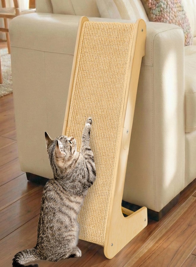 PETKARAY L Shape Cat Scratcher, Sisal Kitty Scratching Ramp, Vertical Scratch Pad for Indoor Cats, 25.2" Furniture Protector with Catnip, Classic - Image 1