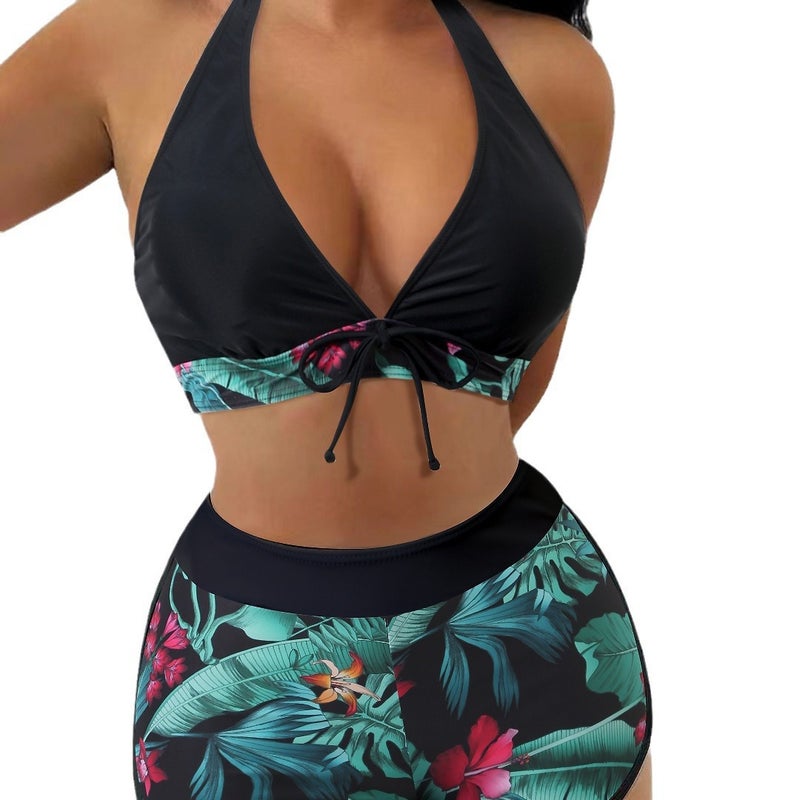 Swimwear Style Printed Halter Neck Split Bikini High-Waisted Swimwear - Image 5