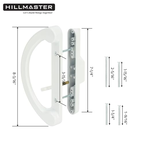 HILLMASTER Patio Door Handle Set with Mortise Lock 45° for Replacement Mortise Style Reversible Design Non-keyed Sliding Patio Glass Door Handles, Fits 3-15/16” Screw Hole Spacing White Finish - Image 2