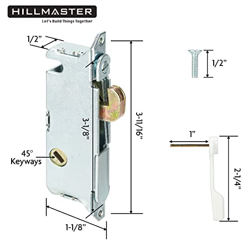 HILLMASTER Patio Door Handle Set with Mortise Lock 45° for Replacement Mortise Style Reversible Design Non-keyed Sliding Patio Glass Door Handles, Fits 3-15/16” Screw Hole Spacing White Finish - Image 3