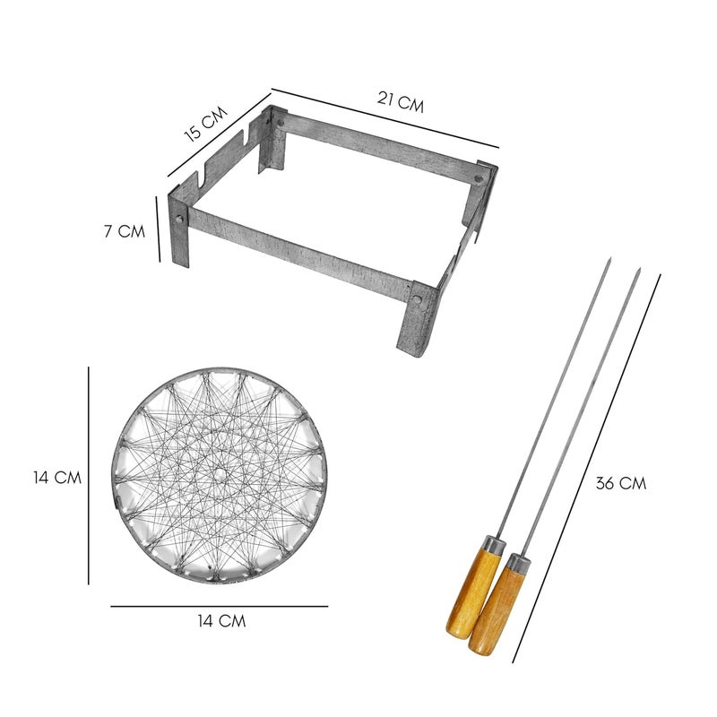 ASHMEN Barbeque Grill Set 1 BBQ Grill 2 Skewers for grilling 1 Folding Stand Baigan Bharta Chicken grill Kabab Maker Paneer Tikka Griller for Gas Chota Gas Tandoor BBQ Grill Set for Home - Image 4