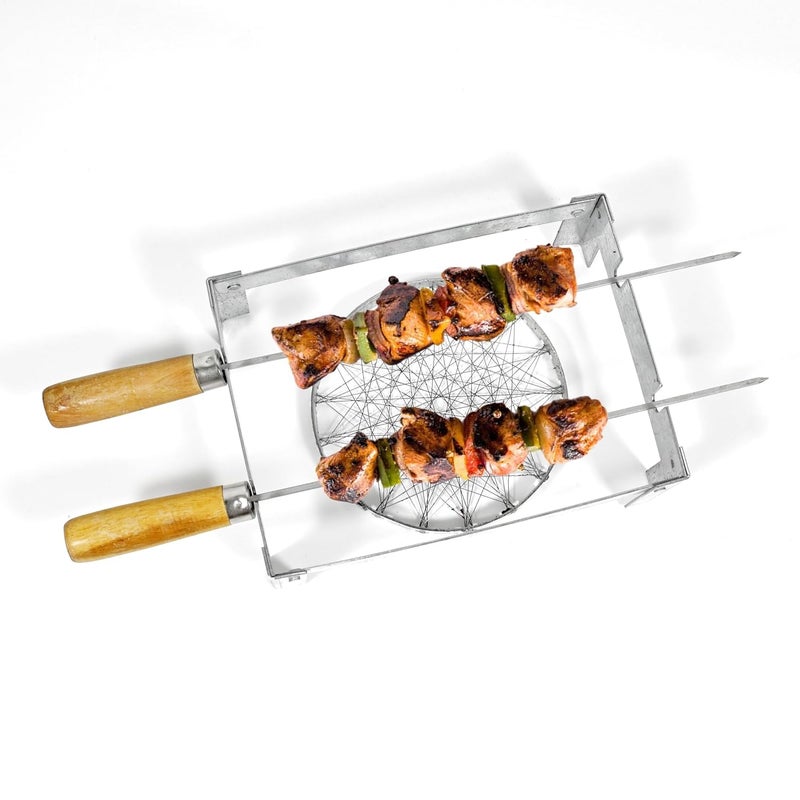 ASHMEN Barbeque Grill Set 1 BBQ Grill 2 Skewers for grilling 1 Folding Stand Baigan Bharta Chicken grill Kabab Maker Paneer Tikka Griller for Gas Chota Gas Tandoor BBQ Grill Set for Home - Image 2