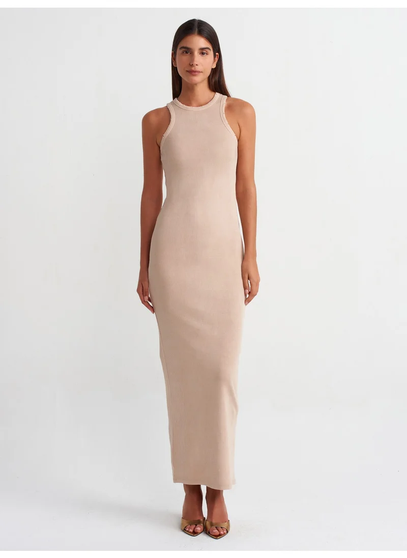 ديلفين 90805 Wash Effect Midi Dress-Beige