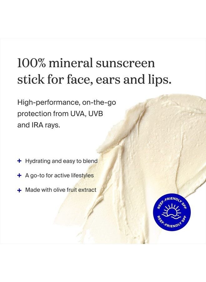 100% Mineral Sunscreen Stick, .67 oz - Full Coverage SPF 50 Broad Spectrum Face Sunscreen For Sensitive Skin with Olive Fruit Extract - Water Resistant - Great for Active Days