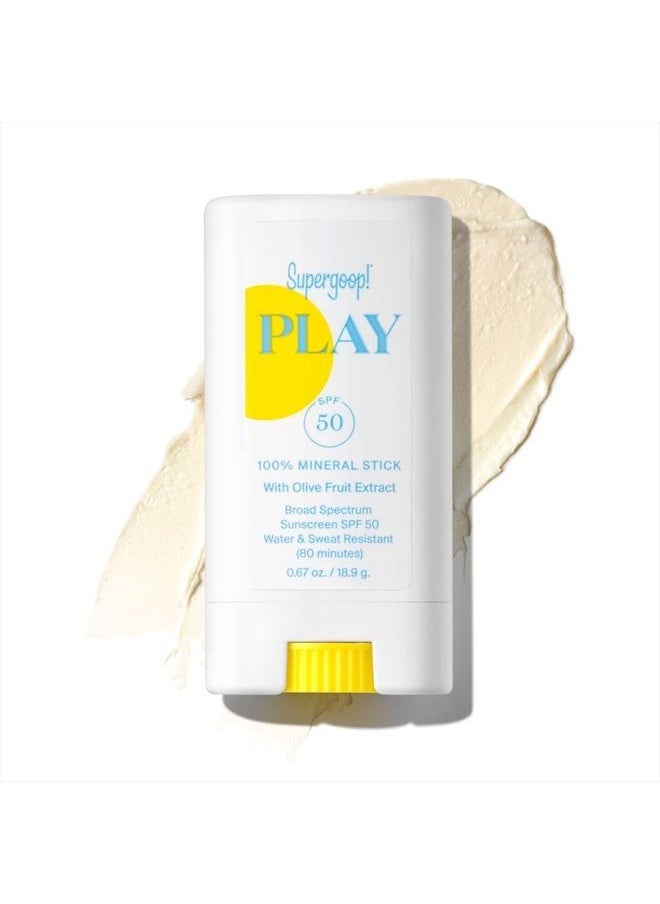 100% Mineral Sunscreen Stick, .67 oz - Full Coverage SPF 50 Broad Spectrum Face Sunscreen For Sensitive Skin with Olive Fruit Extract - Water Resistant - Great for Active Days