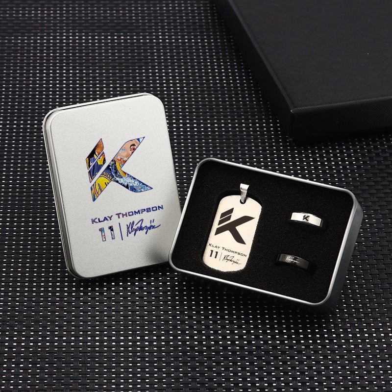 Generic Basketball Star Curry Titanium Necklace Ring Gift Set Thompson