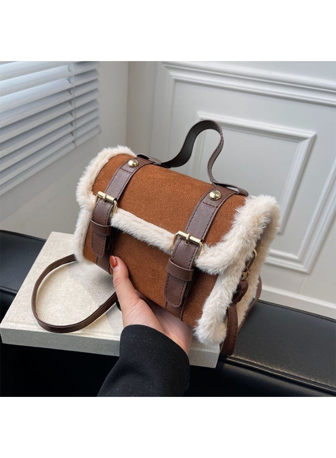 عرب شنطة كروس بودي نسائية شامواه مبطنة أنيقة – حقيبة كاجوال بحزام كتف قابل للإزالة ( بني) - Image 4