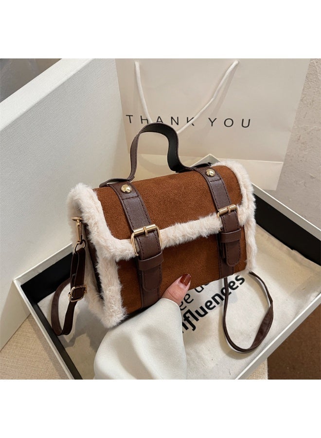 عرب شنطة كروس بودي نسائية شامواه مبطنة أنيقة – حقيبة كاجوال بحزام كتف قابل للإزالة ( بني) - Image 2